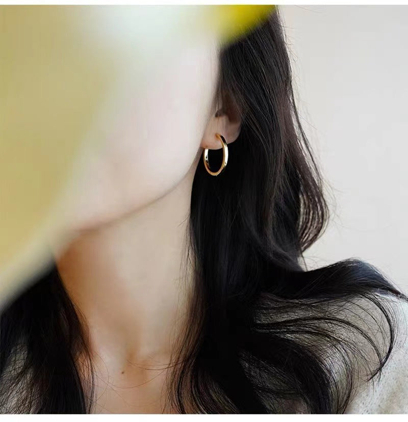 フレンチスタイル925銀針リングイヤリング少数派デザインプレーンリング