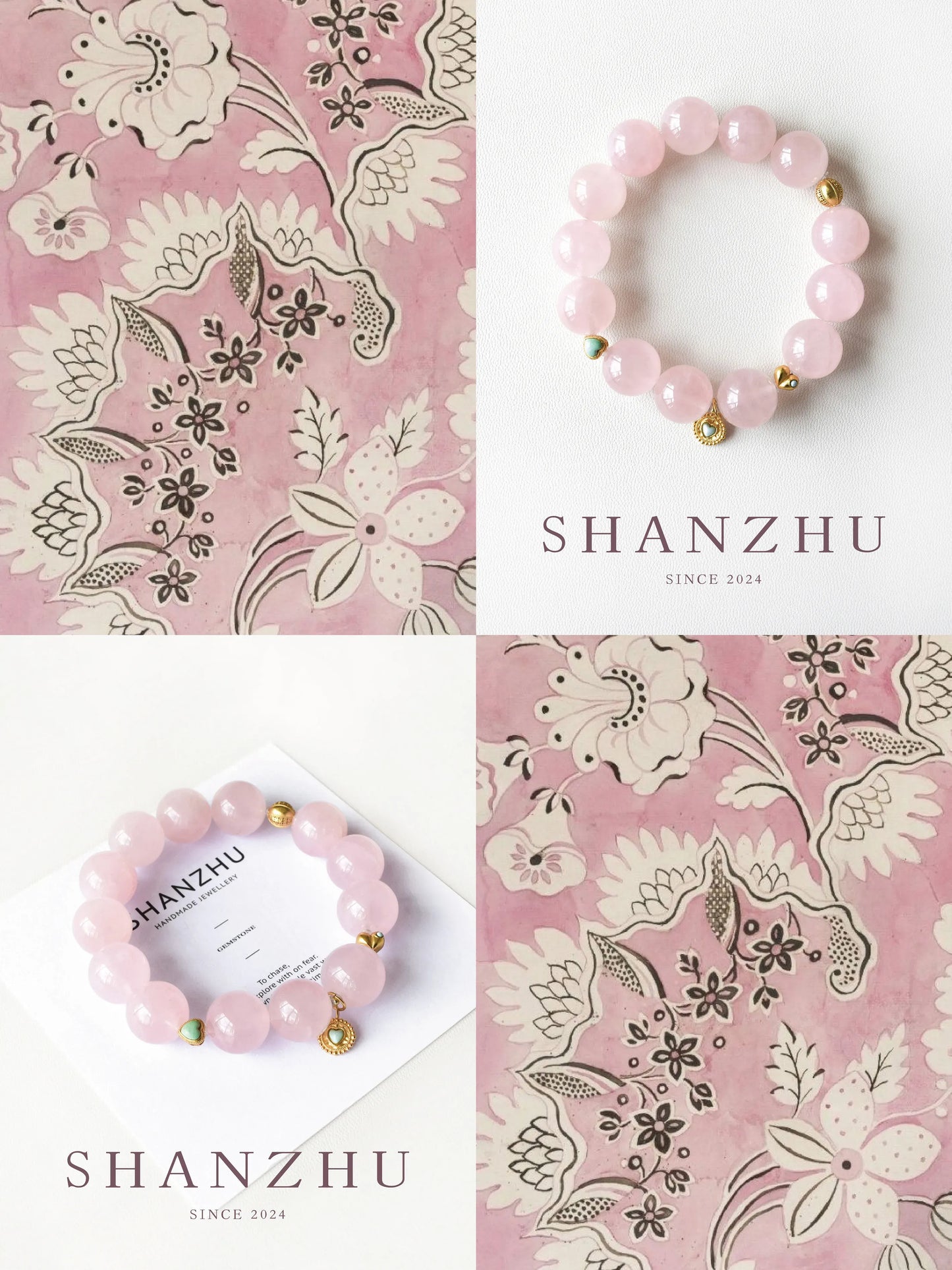 「粉黛」ローズクォーツ×シルバー ピンク桃花 天然石ブレスレット
