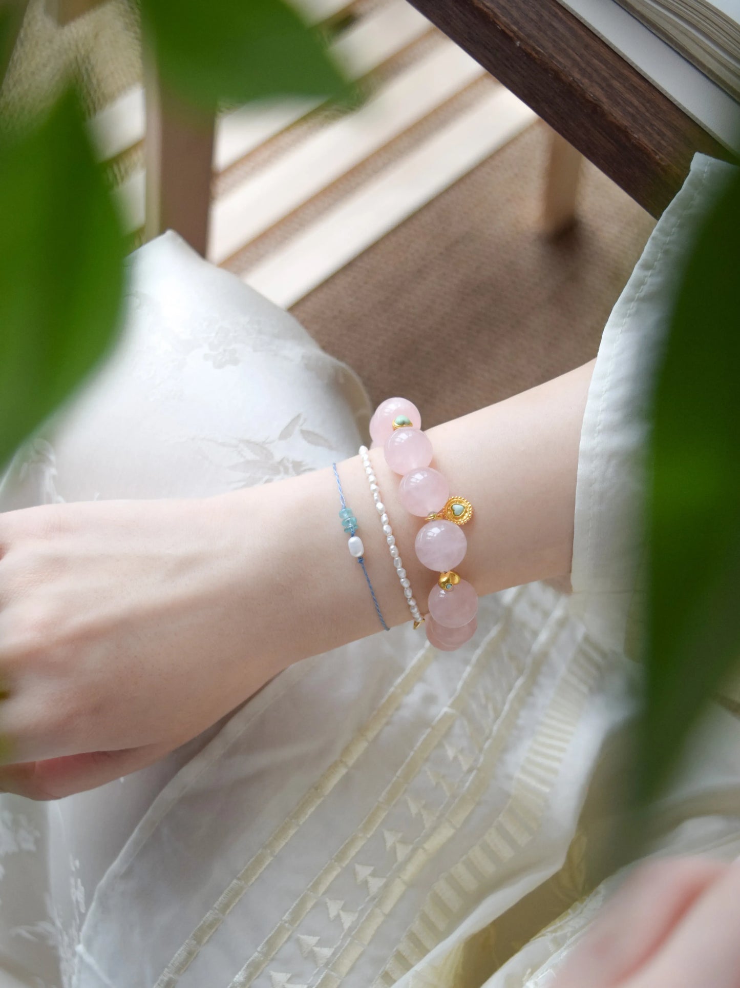 「粉黛」ローズクォーツ×シルバー ピンク桃花 天然石ブレスレット