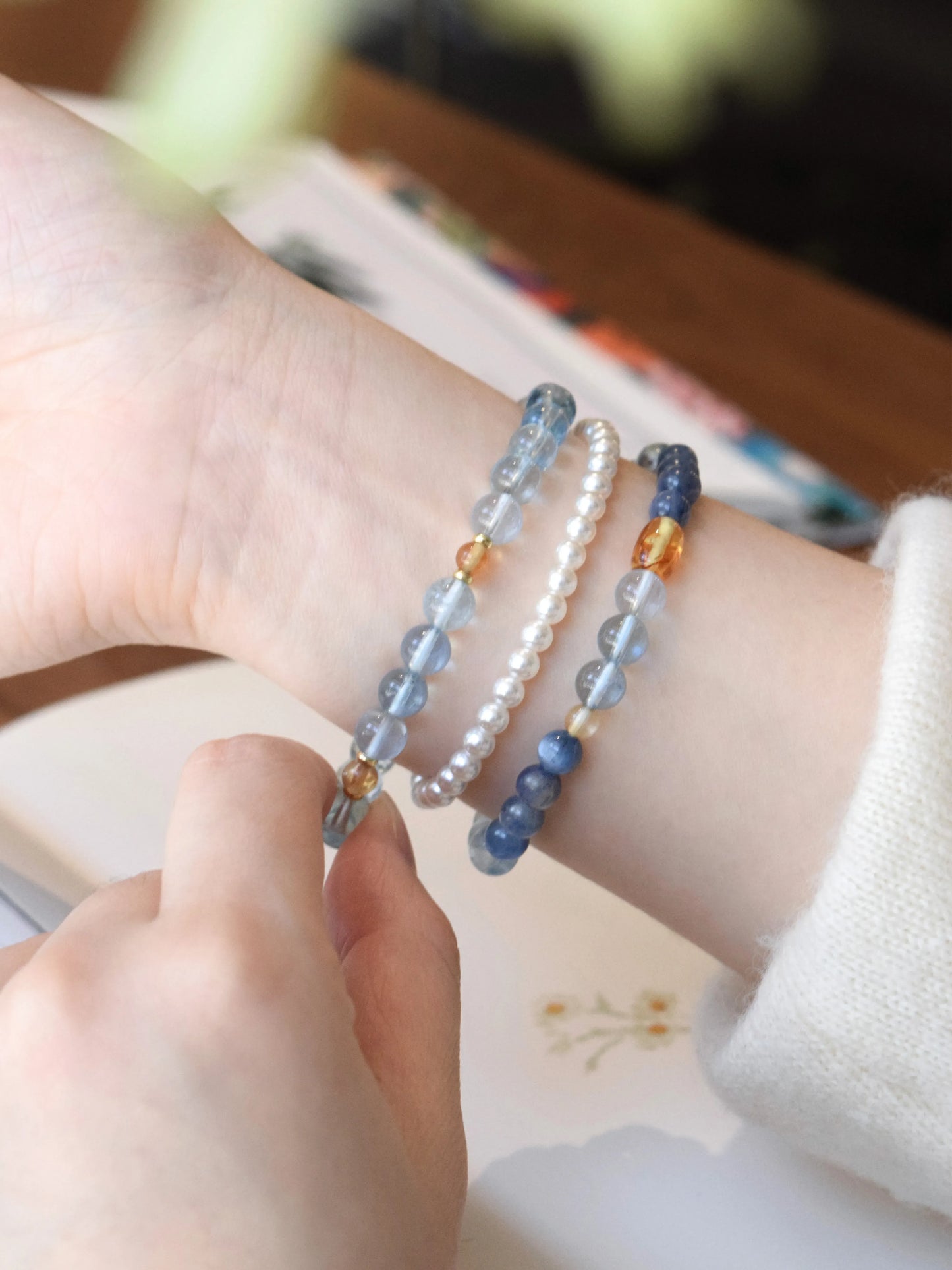 「天青」アクアマリン×ブルーストーン 明肌効果 天然石ブレスレット