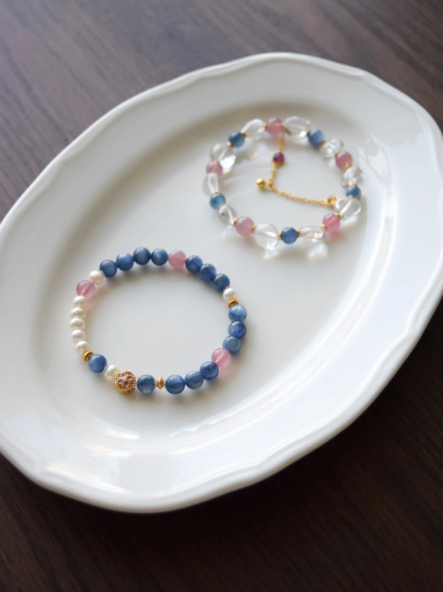 「満庭芳」ブルー×ピンク ブルーキヤナイト 桃花運 天然石ブレスレット