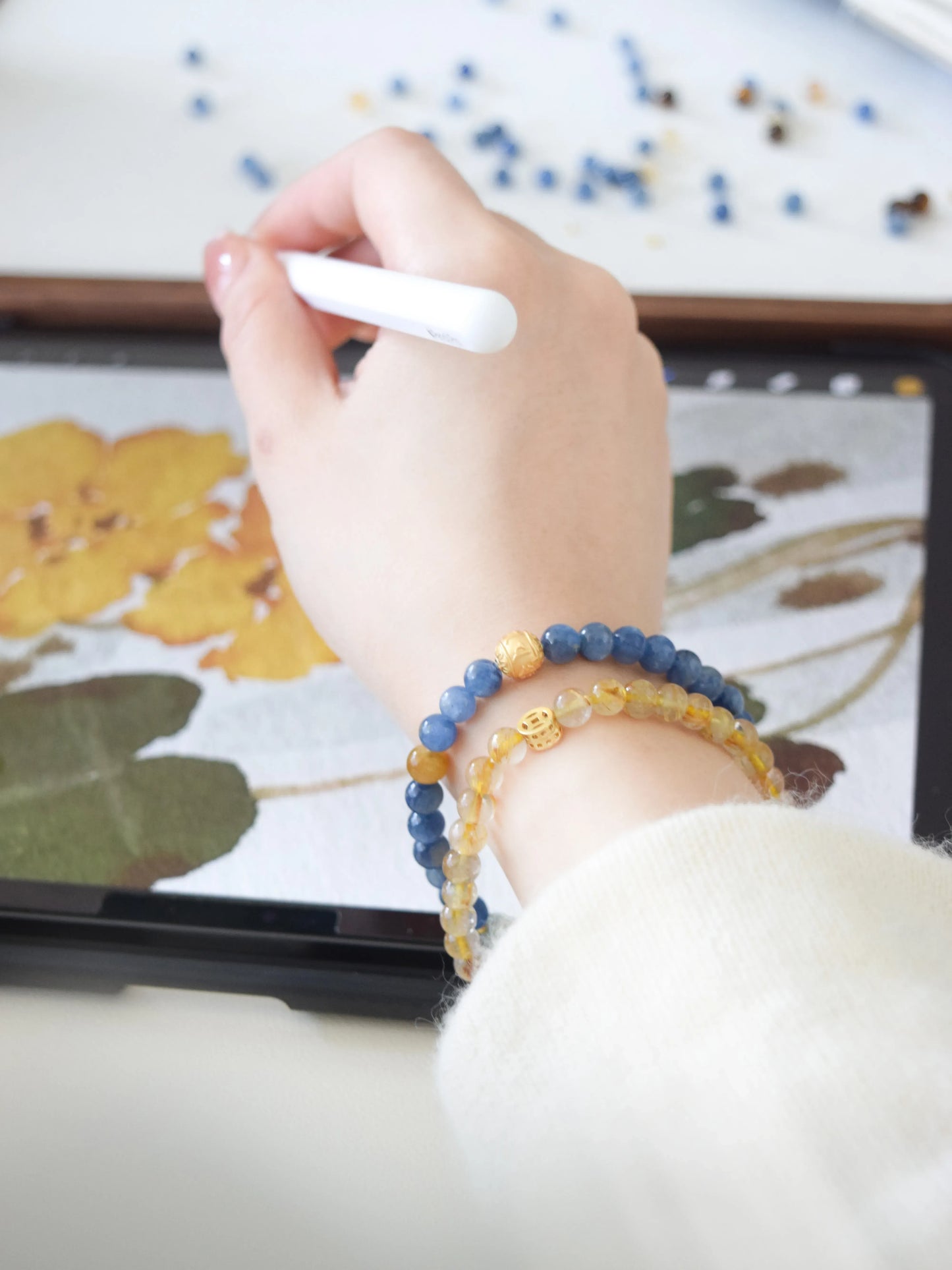 「鎏金」ゴールデンルチルクォーツ 文玩調 ギフトブレスレット 高級感あり