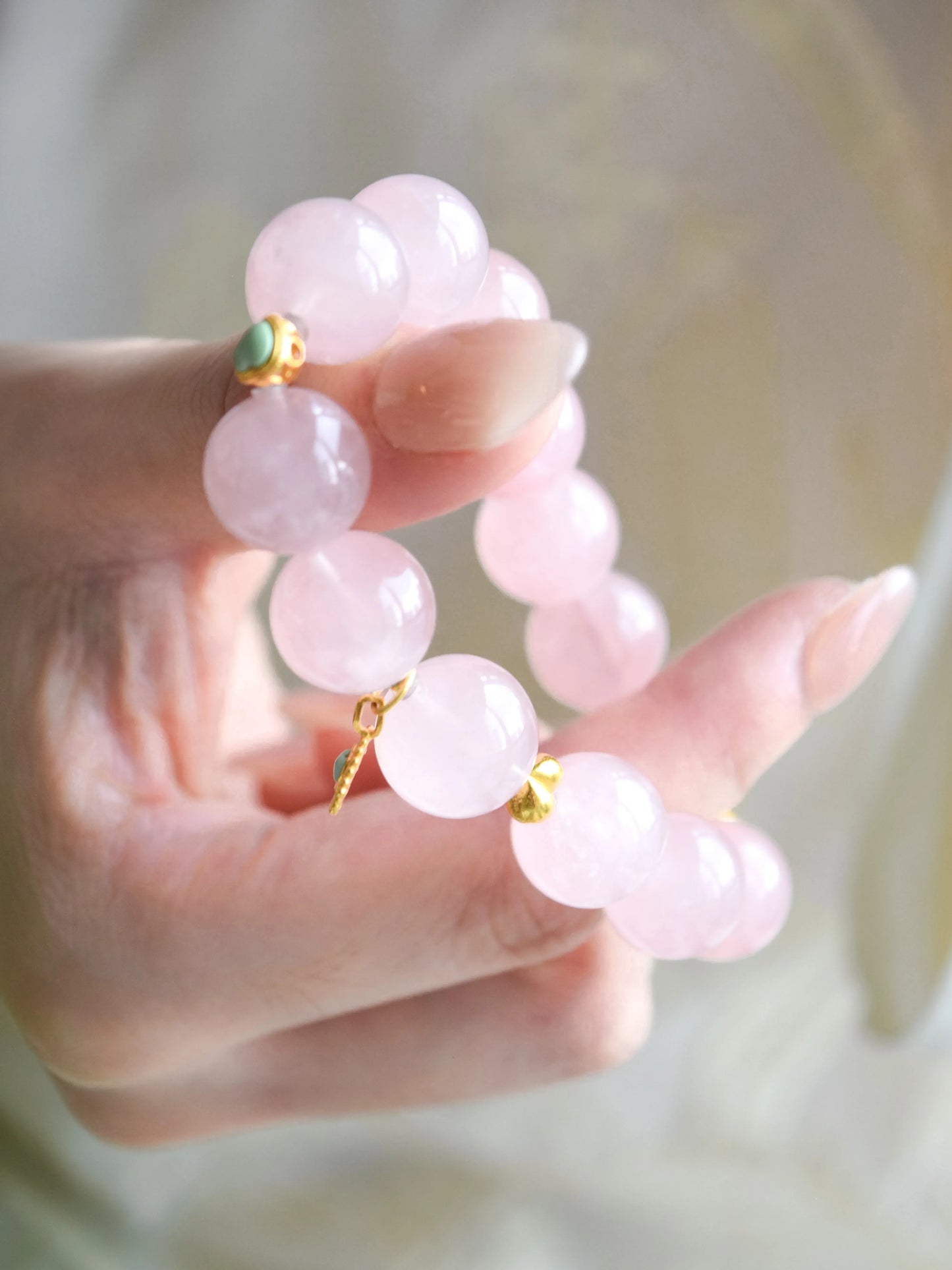 「粉黛」ローズクォーツ×シルバー ピンク桃花 天然石ブレスレット