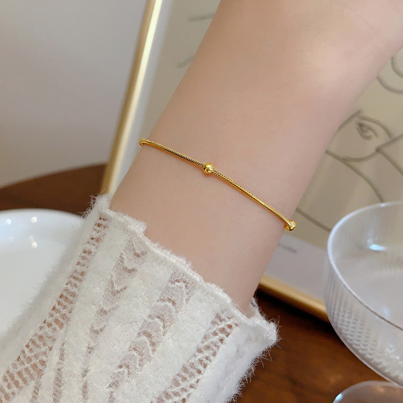 軽奢感高級シンプル百搭丸玉スネークボーンチタン鋼ネックレス女性用セット