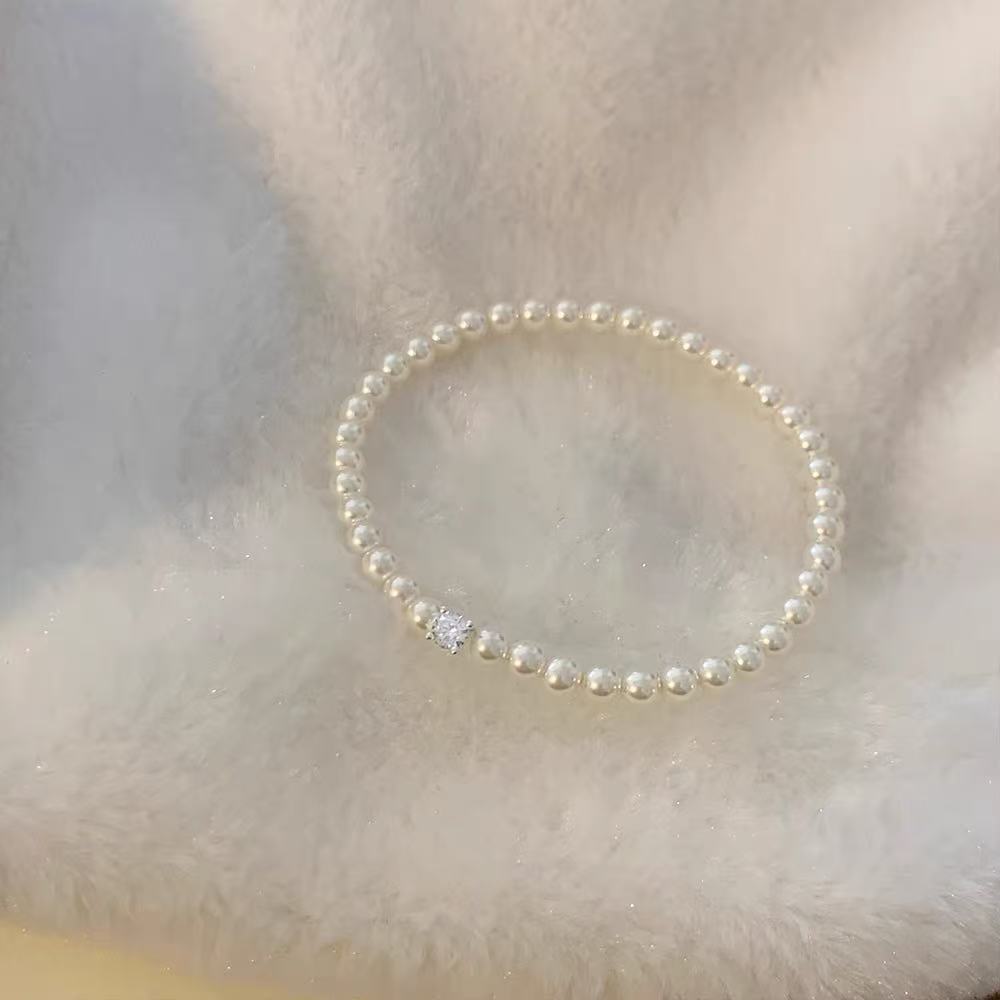 925 スターリングシルバー四つ葉のクローバーパールブレスレット女性のためのニッチデザインライト高級絶妙な積み重ね可能な親友ギフトジュエリー