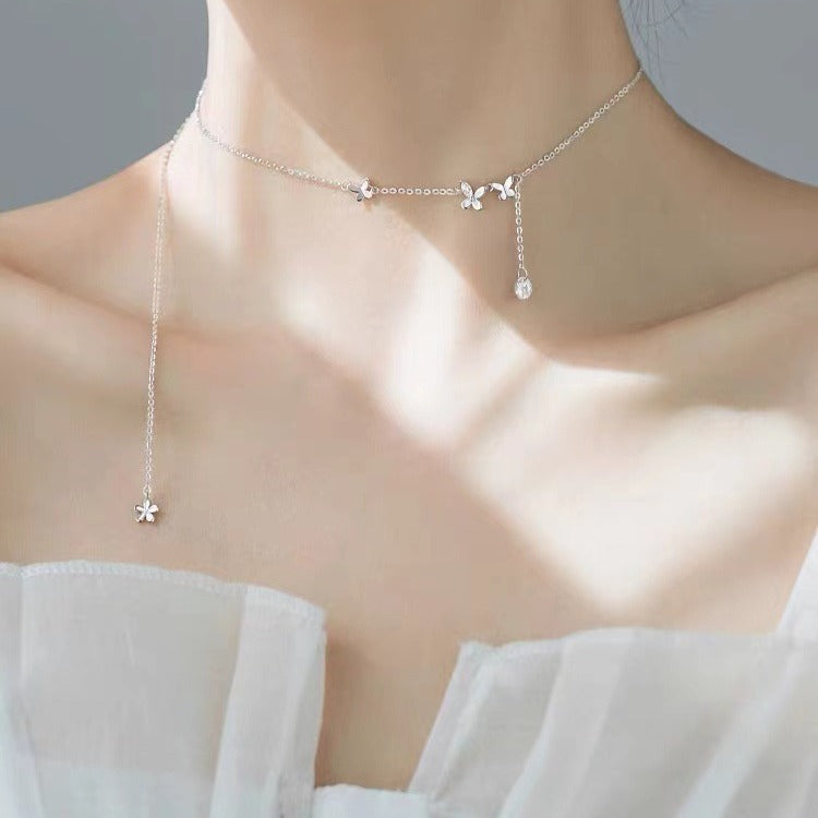 925シルバーバタフライネックレス女性轻奢風ファッションアクセサリー
