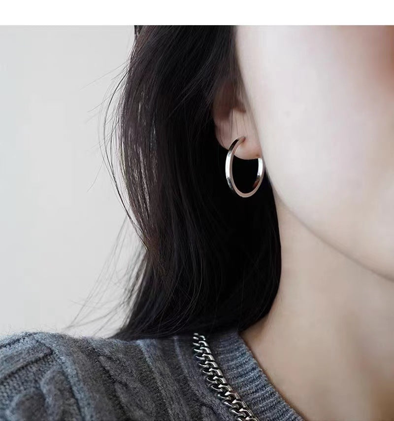 フレンチスタイル925銀針リングイヤリング少数派デザインプレーンリング