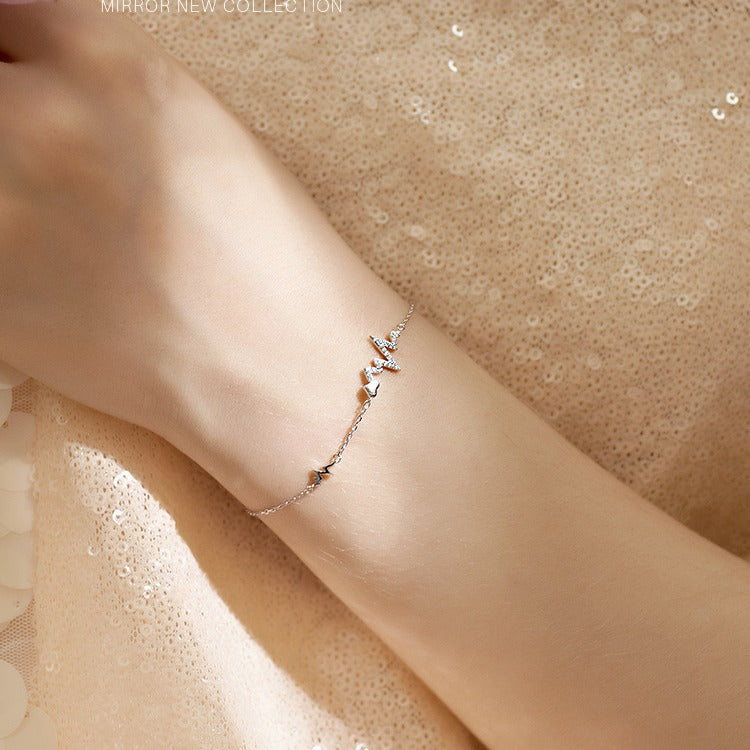 心拍数フラッシュ精致闪钻爱心925シルバーブレスレット