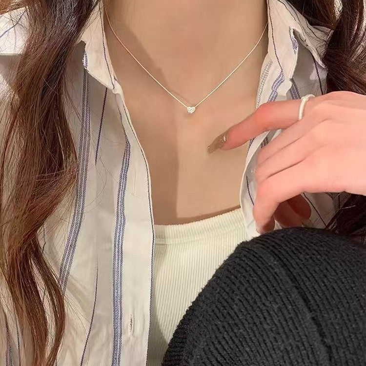 925シルバーメッキミニズirconiaハートネックレス女性シンプルスタイルコレクション