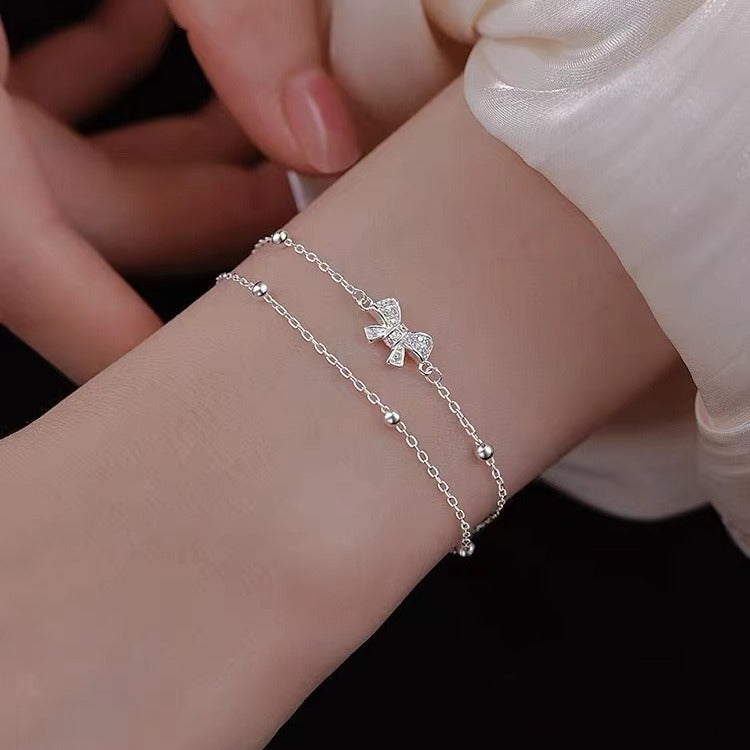 S 925銀蝶結びブレスレット女2023新ファッション洗練されたシンプルなデザイン感のある親友プレゼント