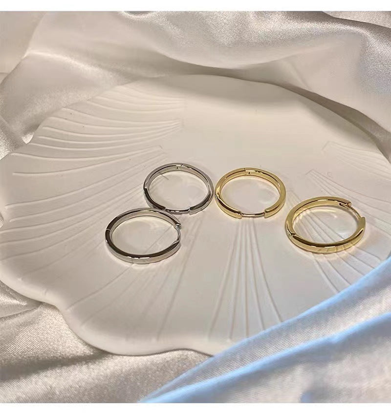 フレンチスタイル925銀針リングイヤリング少数派デザインプレーンリング