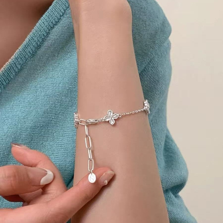 925純銀ラッキークローバーブレスレット轻奢高級感女性用