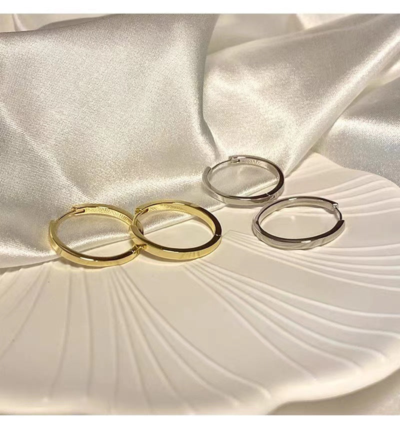 フレンチスタイル925銀針リングイヤリング少数派デザインプレーンリング