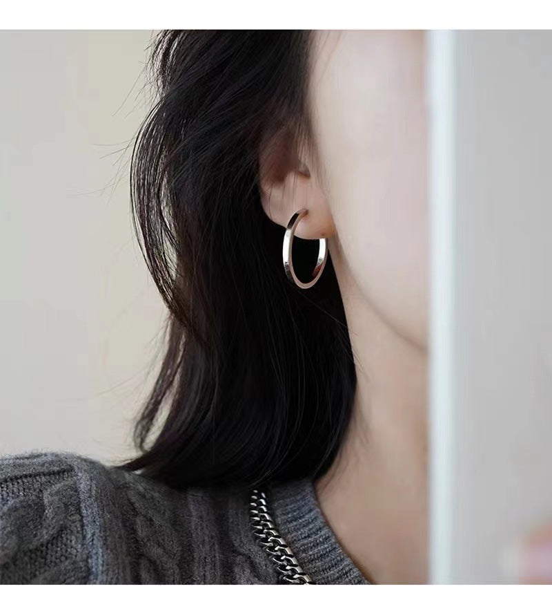 フレンチスタイル925銀針リングイヤリング少数派デザインプレーンリング