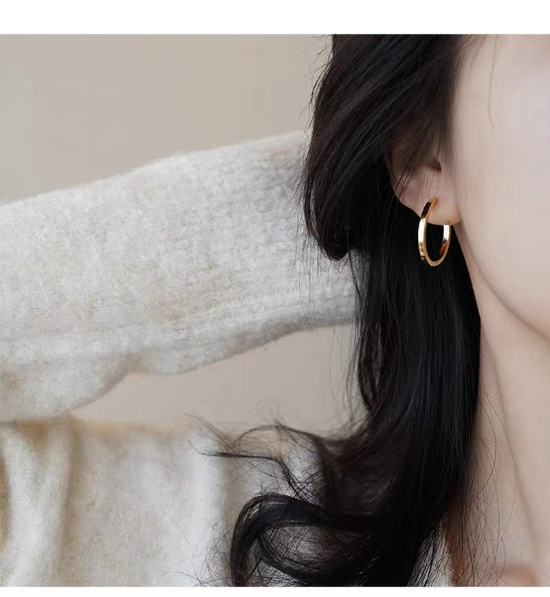 フレンチスタイル925銀針リングイヤリング少数派デザインプレーンリング