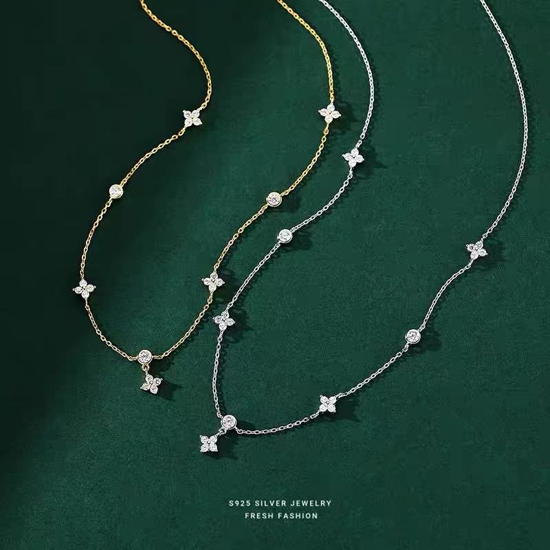 高級感四葉草ネックレス女性用ショートカラーローフルースターリングネックレス