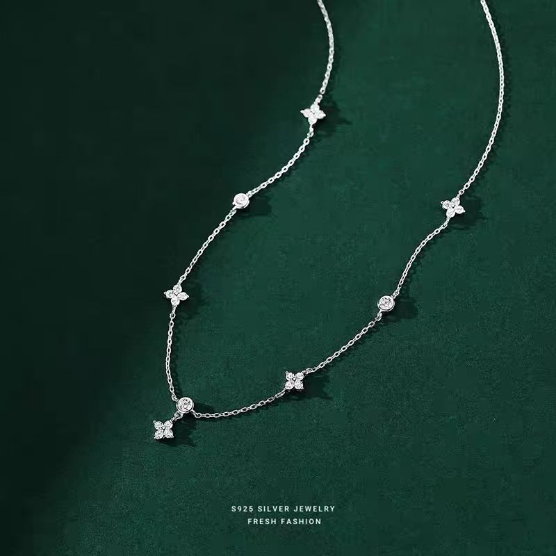 高級感四葉草ネックレス女性用ショートカラーローフルースターリングネックレス