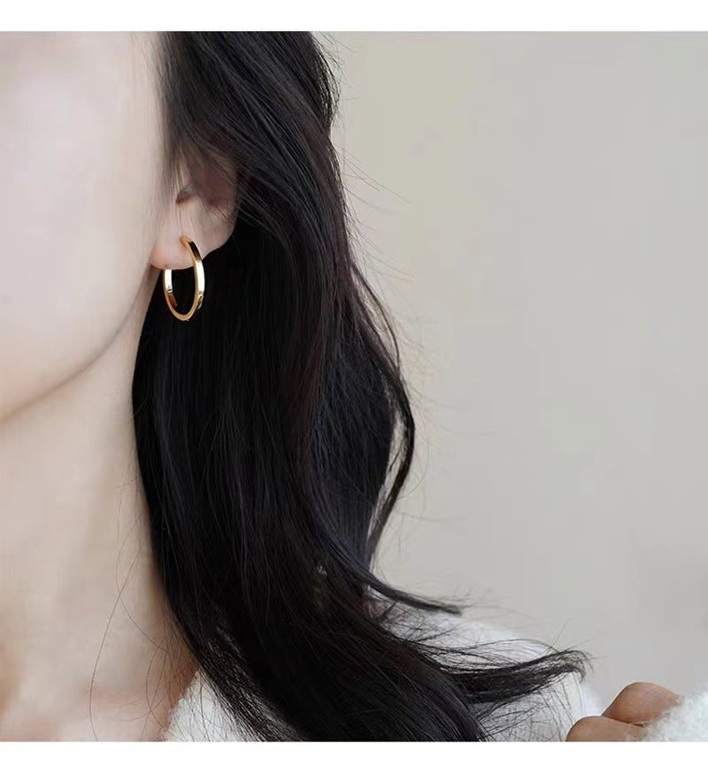 フレンチスタイル925銀針リングイヤリング少数派デザインプレーンリング