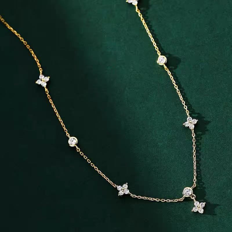 高級感四葉草ネックレス女性用ショートカラーローフルースターリングネックレス