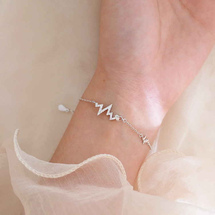 心拍数フラッシュ精致闪钻爱心925シルバーブレスレット