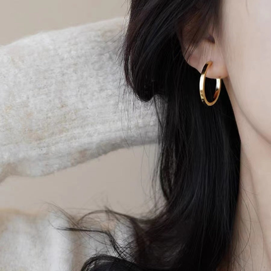 フレンチスタイル925銀針リングイヤリング少数派デザインプレーンリング