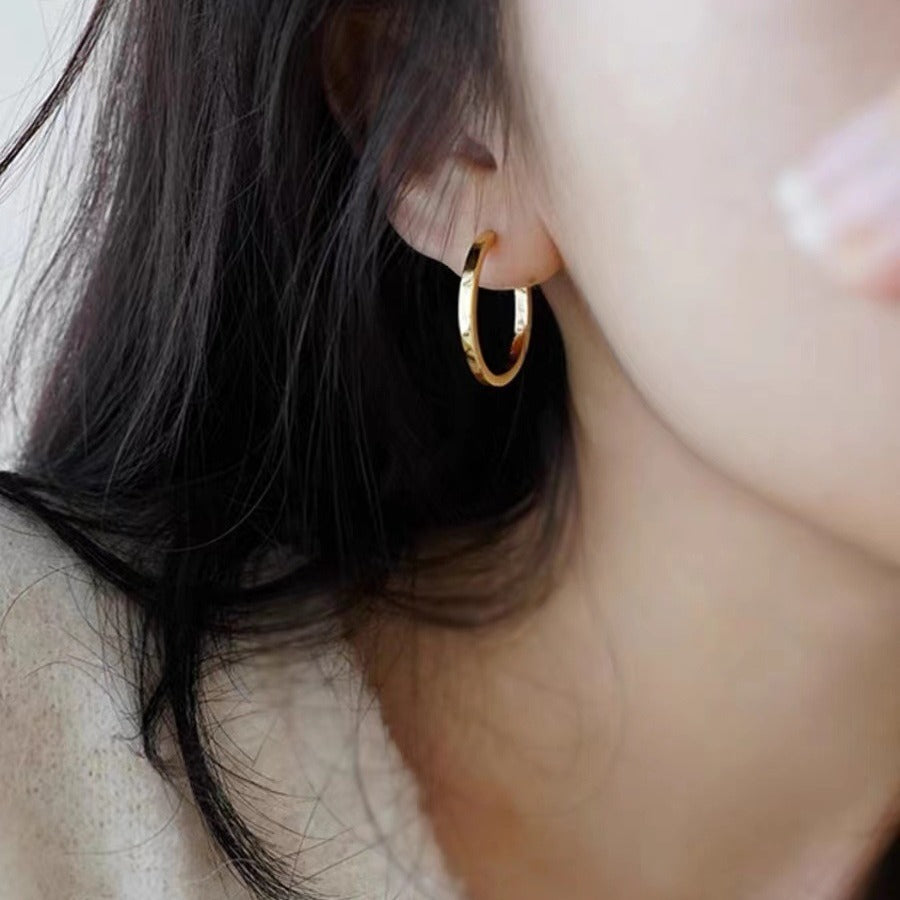 フレンチスタイル925銀針リングイヤリング少数派デザインプレーンリング